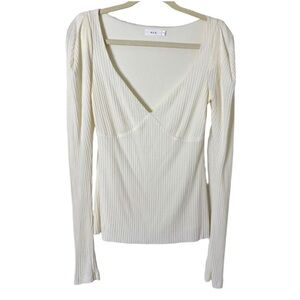 A.L.C. Cream Colored Ribbed Small Casual Sweetheart Comfy Quiet Luxury Top